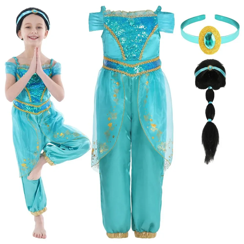 Princess Jasmine Costume with Wig, 3 pc set, Halloween or Birthday, 5-6 YEARS